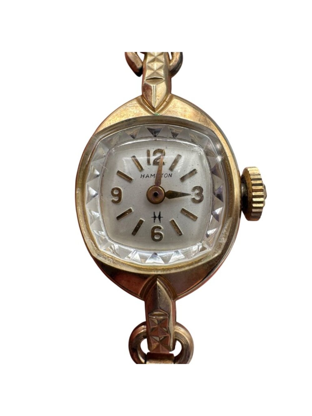 Vintage Hamilton Ladies Cocktail Watch 10k RGP Bezel Admiral Band 10k GF - Runs